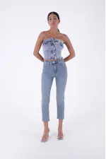 Fringe Ending High Waisted Mom Fit Jean  764-62-(30-36) Middle Blue - Tinted
