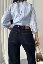 Baggy Jeans with Dart Detail on Legs 7088-17-(28-33) Slubbed Navy Blue