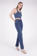 Tasseled Bottom Wide Leg Relax Jean 1726-01-(XS-L-6) Dark Blue Denim Tasseled Bottom Wide Leg Relax Jean 1726-01-(XS-L-6) Dark Blue Denim