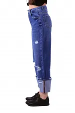 Lazer Detaylı Bol Paça Kot Pantolon  1700-01-(27-32)