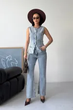 Denim Vest with Slit Front 6086-08-(S-XL) Snow Light Blue
