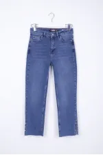 Mom Jean with Side Slits 1774-01-(26-31) Dark Blue Denim Mom Jean with Side Slits 1774-01-(26-31) Dark Blue Denim