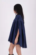Pleated Oversize Poncho Jacket 6075-26-(STD-3) Regular Dark Blue Pleated Oversize Poncho Jacket 6075-26-(STD-3) Regular Dark Blue