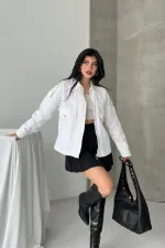 Denim Jacket with Pockets 6254-51-(S-L-3) Cream White