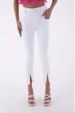 Parçalı Önü Yırtmaçlı Dikişsiz Paça Pantolon  1743-50-(26-31)