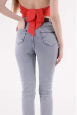 Fringe Ending High Waisted Mom Fit Jean  764-08-(26-33) Snow Light Blue