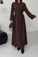 Belted Long Denim Dress 3035-78-(S-L-3) Brown