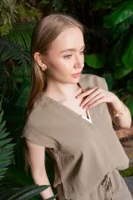 V Yaka Keten Bluz HS608-74-(S+L+4)