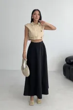 Ruffled Long Skirt with Elasticated Waist 1063-23-(36-44) Regular Anthracite