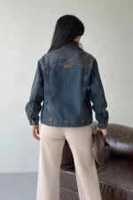 Denim Jacket with Buttons  6081-19-(S-L-3) Dark Blue Intense Tinted