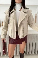 Zipper Detail Denim Jacket 6141-65-(S-L-3) Stone