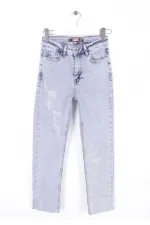 Çapraz Taşlı Mom Fit Kot Pantolon 7054-08-(28-33)