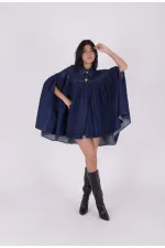 Pleated Oversize Poncho Jacket 6075-26-(STD-3) Regular Dark Blue Pleated Oversize Poncho Jacket 6075-26-(STD-3) Regular Dark Blue