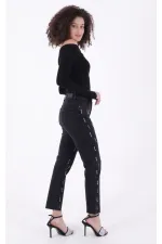 Tek Taraflı Droplı Mom Fit Kot Pantolon 7038-23-(26-31) Tek Taraflı Droplı Mom Fit Kot Pantolon 7038-23-(26-31)