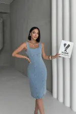 Askılı Fermuarlı Midi Elbise 3051-25-(S-XL) Askılı Fermuarlı Midi Elbise 3051-25-(S-XL)