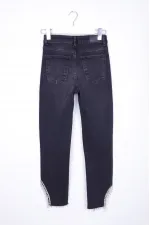 High Waisted Mom Jean with Rhinestones on Leg Hems Sides  1881-03-(28-33) Anthracite Denim