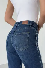 Taşlı Straight Kot Pantolon 7112-01-(28-33)