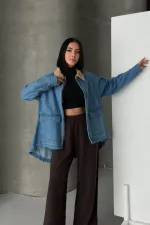 Yakası Kadife Arkası Uzun Kot Ceket 6131-27-(S-L-3)