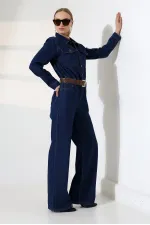 Gathered Denim Jumpsuit 3038-26-(S-L-3) Regular Dark Blue
