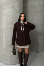 Denim Jacket with Waist Detail 6145-78-(S-L-3) Brown