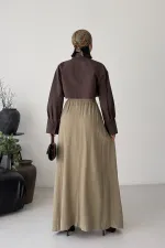 Elasticated Long Skirt HS131-74-(S-L-3) Green