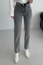 Fringe Ending High Waisted Mom Fit Jean 764-40-(26-29) ight Grey - Snow