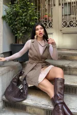 Kuşaklı Kruvaze Yaka Yelek 6137-72-(S-XL)