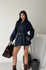Belted Oversize Shirt 6250-19-(S-L-3) Dark Blue Intense Tinted