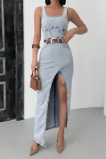 Robe en jean asymétrique 3019-08-(S-XL) Robe en jean asymétrique 3019-08-(S-XL)