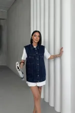 Medium Length Denim Vest 6053-26-(SL-4)