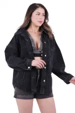 Taşlı Oversize Kot Gömlek  6006-23-(STD-4)