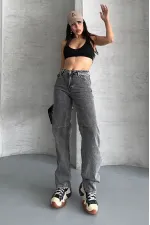 Baggy Jeans with Dart Detail on Legs 7088-40-(28-33) Light Grey - Snow