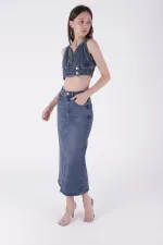 Classic Long Denim Skirt 1038-28-(XS-XL-5) Dark Blue Snow Denim Classic Long Denim Skirt 1038-28-(XS-XL-5) Dark Blue Snow Denim