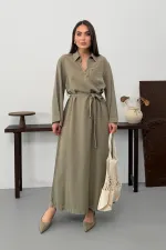 Belted Long Denim Dress 3035-74-(S-XL) Green