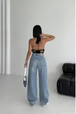 Wide Leg High Waisted Relaxed Jean  718-15-(27-32) Light Blue Denim