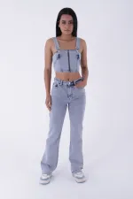 Tasseled Bottom Wide Leg Relax Jean  1726-08-(28-33) Snow Light Blue