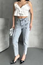 Patchwork Front Slit Trousers 1743-08-(26-28)