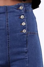 Önü Yırtmaçlı Düğme Detaylı Kot Pantolon  1751-27-(27-32)