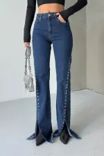 Jeans with Slit Legs 7102-26-(27-32) Regular Dark Blue