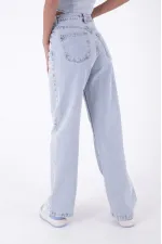 Wide Leg High Waisted Relaxed Jean  718-42-(28-33) Ice Blue - Tinted