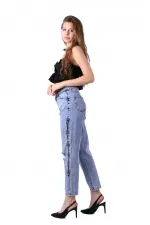 Yanı Fermuarlı Mom Kot Pantolon 717-08-(27-32) Yanı Fermuarlı Mom Kot Pantolon 717-08-(27-32)