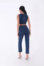 Yıldızlı Mom Fit Dikişsiz Paça Kot Pantolon  1753-26-(28-33)