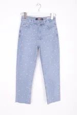 İnci Detaylı Mom Fit Kot Pantolon  1899-15-(28-33)