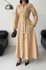 Düğmeli Uzun Boy Kot Elbise 3047-70-(S-XL) Düğmeli Uzun Boy Kot Elbise 3047-70-(S-XL)