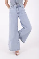 Geniş Saçaklı Paça Peçli  Kot Pantolon 7041-42-(27-32)