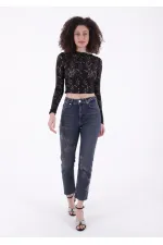Çapraz Taşlı Mom Fit Kot Pantolon  7054-28-(28-33)
