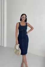 Askılı Fermuarlı Midi Elbise 3051-26-(S-XL)