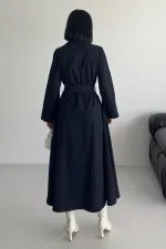 Düğmeli Uzun Boy Kot Elbise 3047-73-(S-XL)