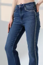 Zımba Taşlı İspanyol Mom Fit Kot Pantolon 7192-01-(26-31) Zımba Taşlı İspanyol Mom Fit Kot Pantolon 7192-01-(26-31)