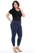 High Waisted Ankle Length Skinny Jean  815-17-(34-40) Slubbed Navy Blue